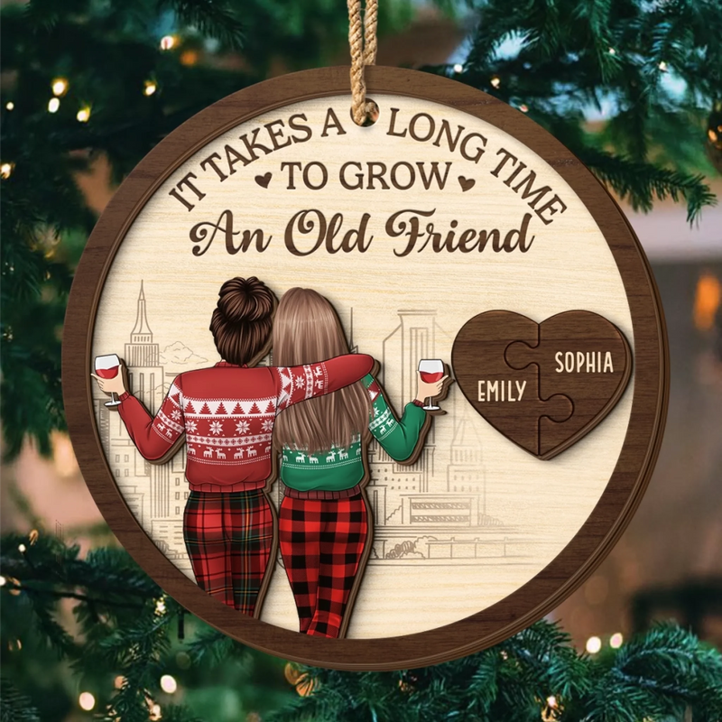 Custom Double Layer Wooden Ornament - Personalized Best Friend Christmas Birthday Gifts For Women, Besties, Sisters, BFF - Trouble Looks Better With You