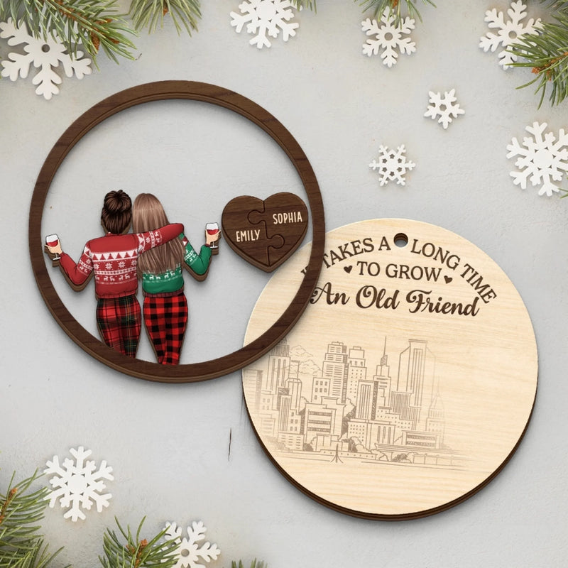 Custom Double Layer Wooden Ornament - Personalized Best Friend Christmas Birthday Gifts For Women, Besties, Sisters, BFF - Trouble Looks Better With You