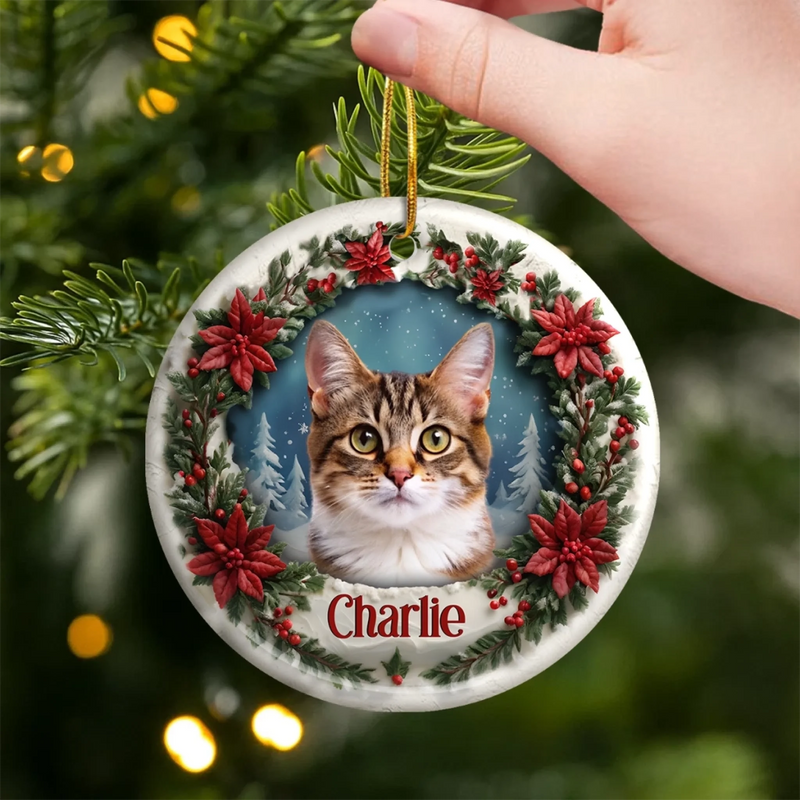 Custom Photo Ceramic Ornament - Personalized Pet Memorial Sympathy Gifts For Dogs, Cats - Forever In Our Memory