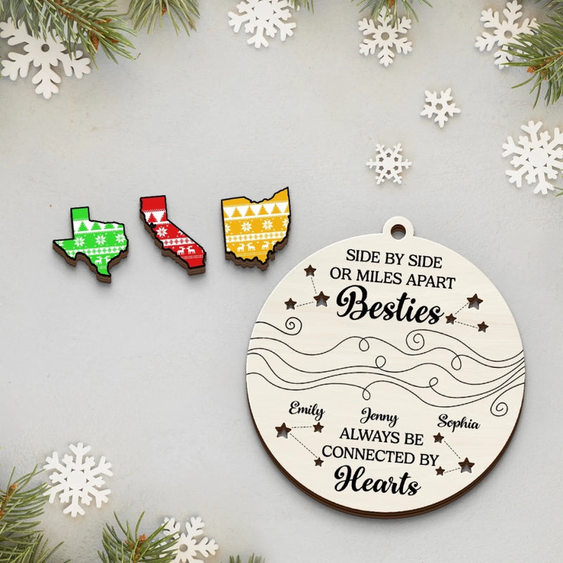 Custom Long Distance Double Layer Wooden Ornament - Personalized Best Friend Christmas Birthday Gifts For Women, Besties, Sisters, BFF - Far Away But Never Gone