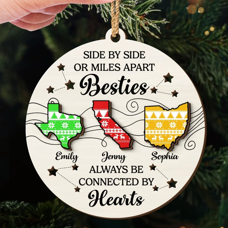 Custom Long Distance Double Layer Wooden Ornament - Personalized Best Friend Christmas Birthday Gifts For Women, Besties, Sisters, BFF - Far Away But Never Gone