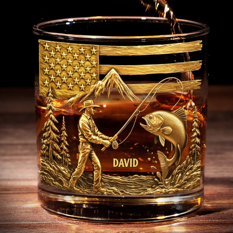 Custom 11oz Whiskey Glass - Personalized Birthday Fishing Gifts For Fisherman, Wine, Bourbon, Whiskey Lovers - Hooked On Golden Moments
