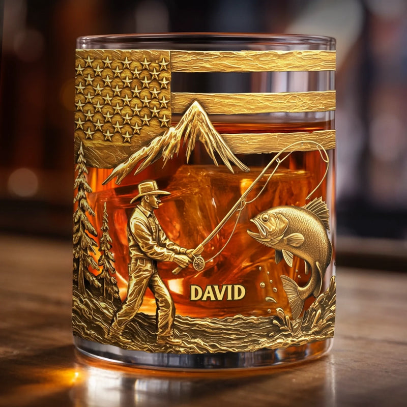 Custom 11oz Whiskey Glass - Personalized Birthday Fishing Gifts For Fisherman, Wine, Bourbon, Whiskey Lovers - Hooked On Golden Moments