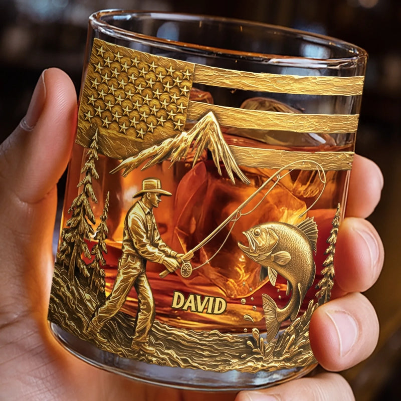 Custom 11oz Whiskey Glass - Personalized Birthday Fishing Gifts For Fisherman, Wine, Bourbon, Whiskey Lovers - Hooked On Golden Moments