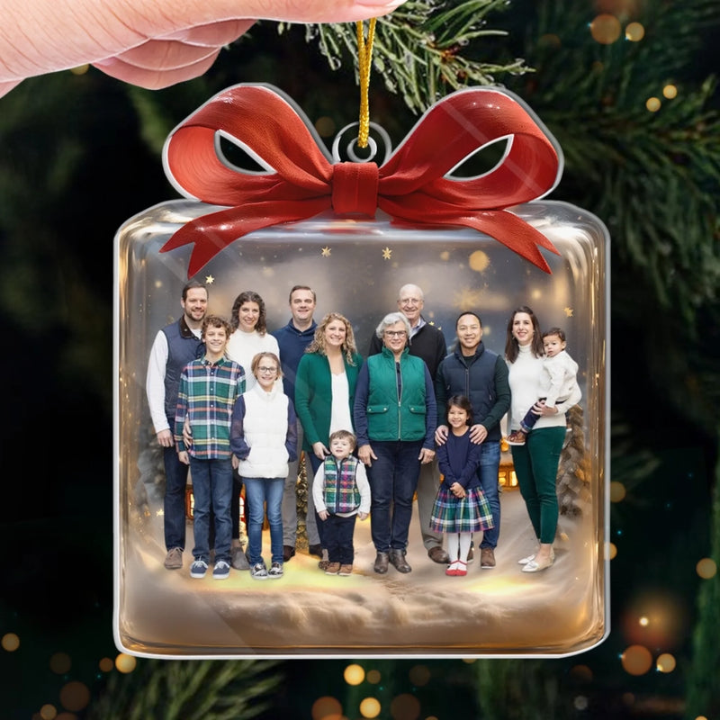 Custom Photo Acrylic Ornament - Personalized Christmas Birthday Gifts For Mom, Dad, Kids - Golden Nights, Family Lights