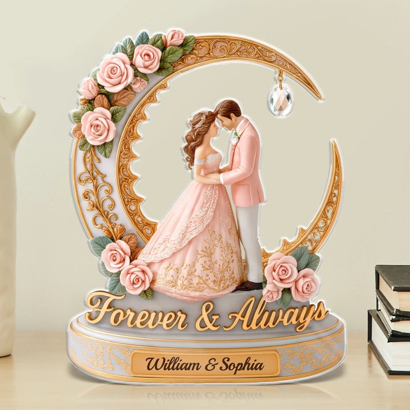 Custom Acrylic Plaque - Personalized Anniversary Wedding Gifts For Husband And Wife, Him And Her - Kissing Under The Moonlight