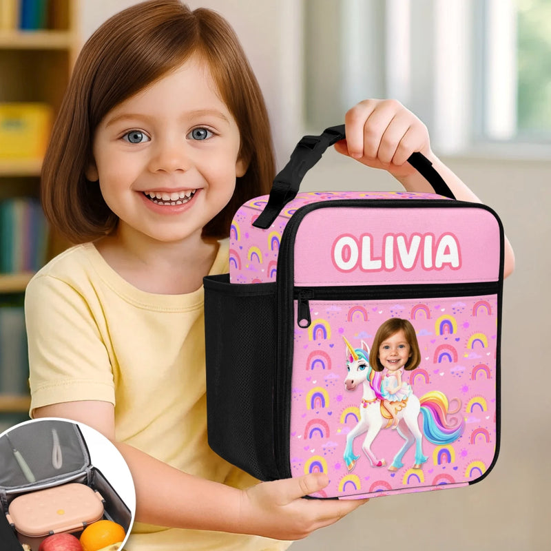 Custom Photo Kids Lunch Bag - Personalized Back To School Gifts For Kids - Ride Into Lunch With Magic