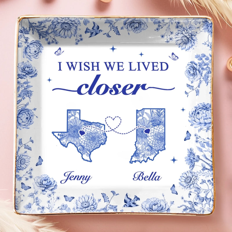 Custom Long Distance Full-Print Jewelry Dish - Personalized Best Friend Birthday Gifts For Women, Besties, Sisters, BFF  - Miles Apart, Hearts Together