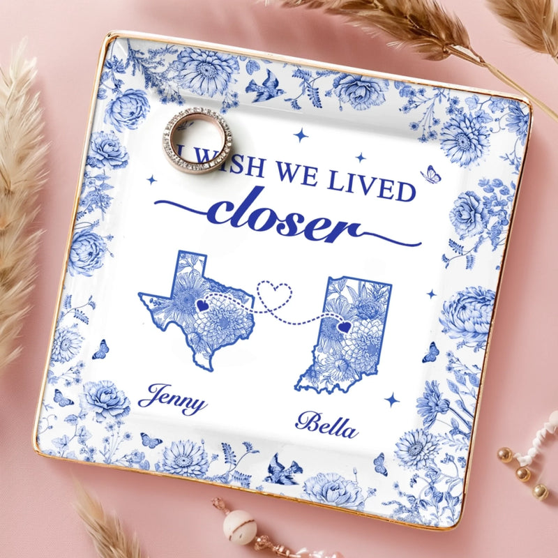 Custom Long Distance Full-Print Jewelry Dish - Personalized Best Friend Birthday Gifts For Women, Besties, Sisters, BFF  - Miles Apart, Hearts Together