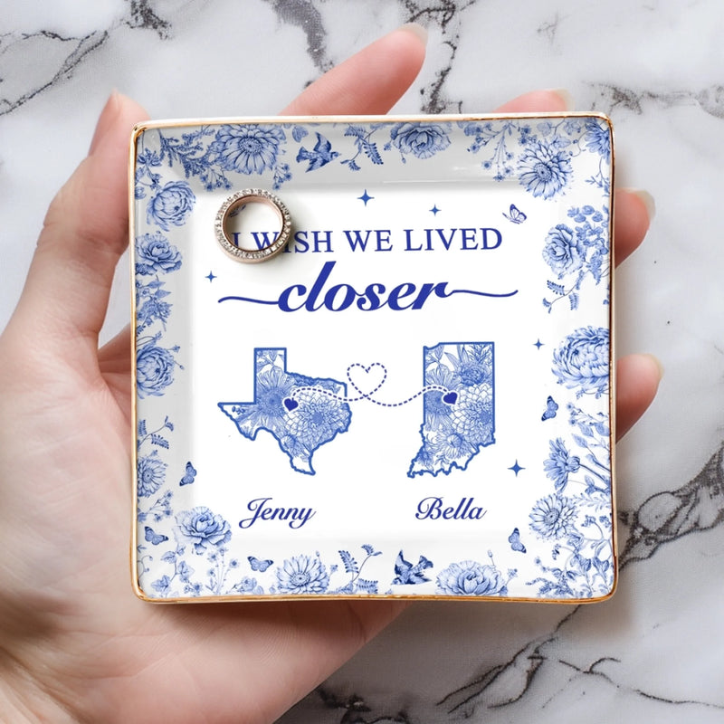 Custom Long Distance Full-Print Jewelry Dish - Personalized Best Friend Birthday Gifts For Women, Besties, Sisters, BFF  - Miles Apart, Hearts Together