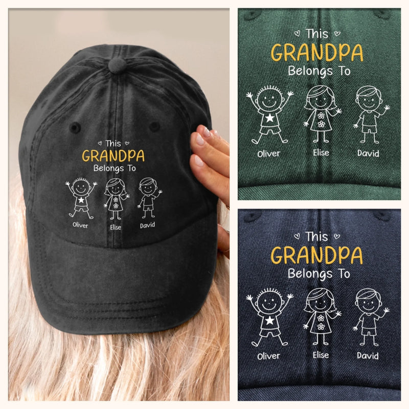 Custom Vintage Washed Denim Baseball Cap - Personalized Birthday Gifts For Dad, Grandpa - My Crew Makes Me Smile