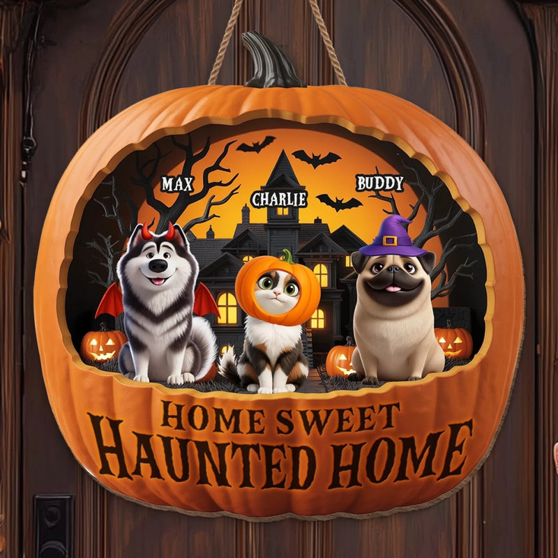 Custom Wood Sign - Personalized Halloween Birthday Gifts For Dog Cat Lovers, Dog Dad And Mom, Cat Owners - Spooky Vibes, Furry Tribe