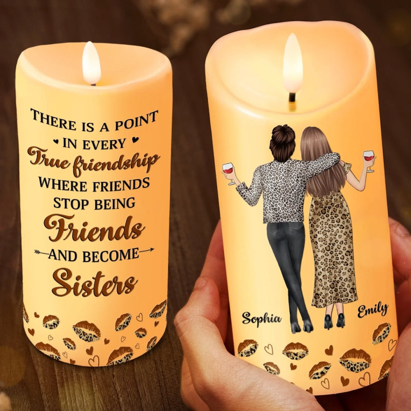 Custom LED Candle - Personalized Christmas Best Friend Birthday Gifts For Women, Besties, Sisters, BFF - Side By Side, Heart To Heart