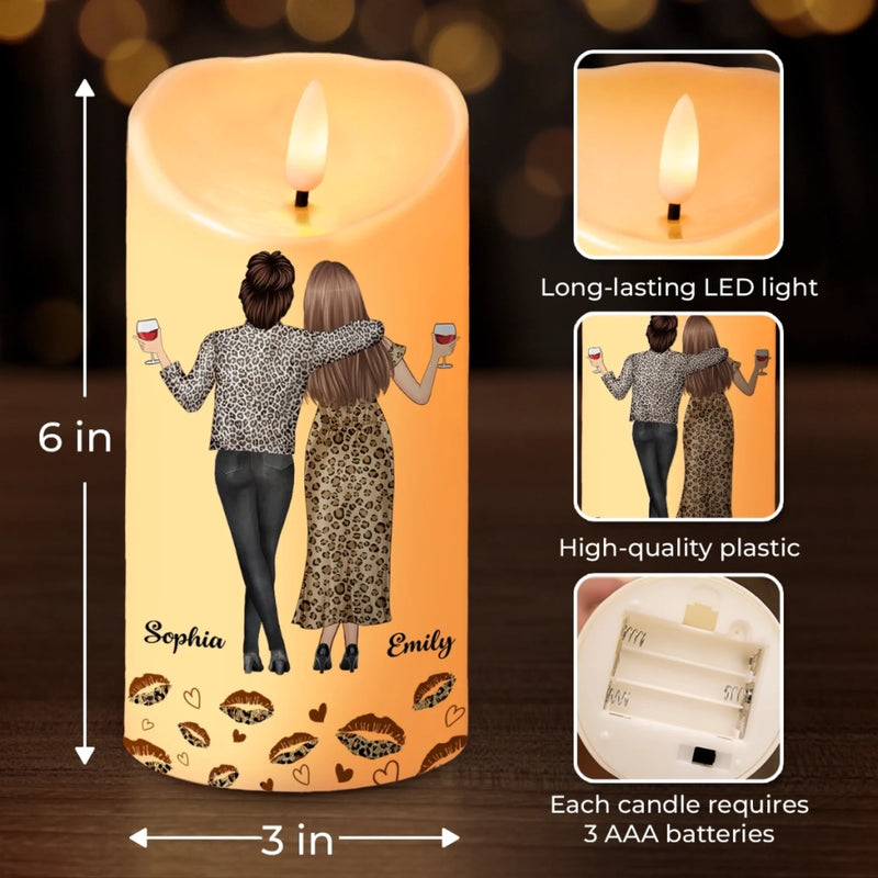 Custom LED Candle - Personalized Christmas Best Friend Birthday Gifts For Women, Besties, Sisters, BFF - Side By Side, Heart To Heart