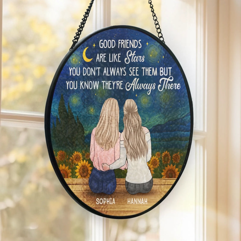 Custom Stained Glass Window Hanging Suncatcher - Personalized Best Friend Birthday Gifts For Women, Besties, Sisters, BFF - Together Is My Favorite Place