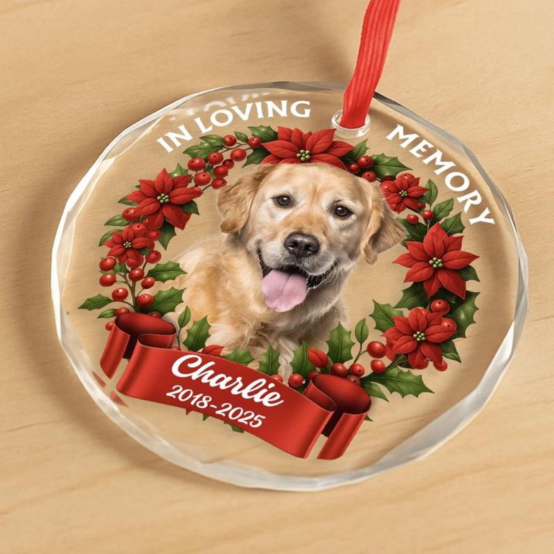 Custom Photo Circle Glass Ornament - Personalized Pet Christmas Memorial Sympathy Gifts For Dogs, Cats - Love You Beyond Time