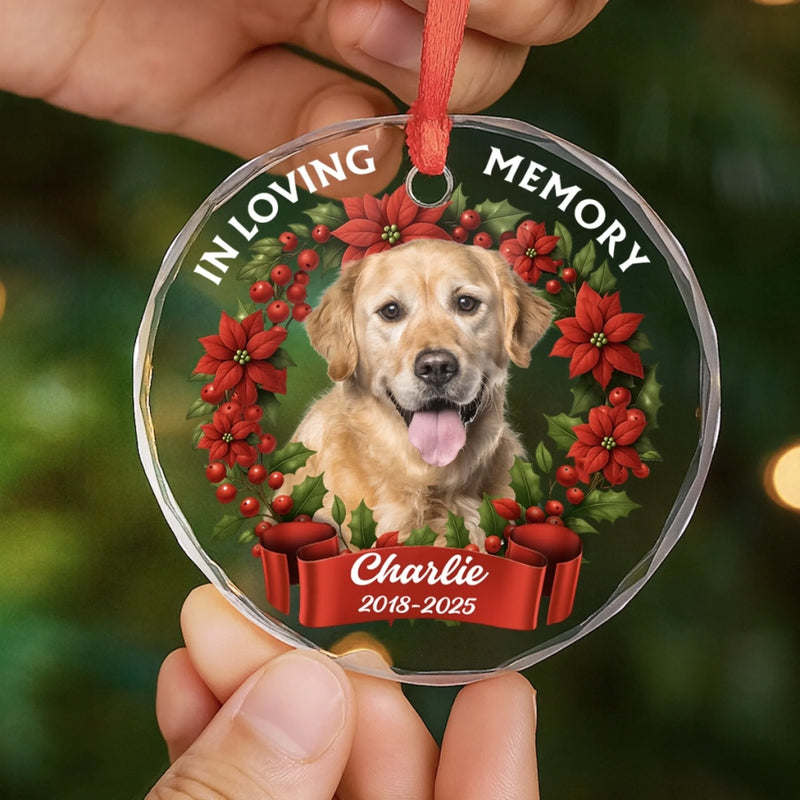 Custom Photo Circle Glass Ornament - Personalized Pet Christmas Memorial Sympathy Gifts For Dogs, Cats - Love You Beyond Time