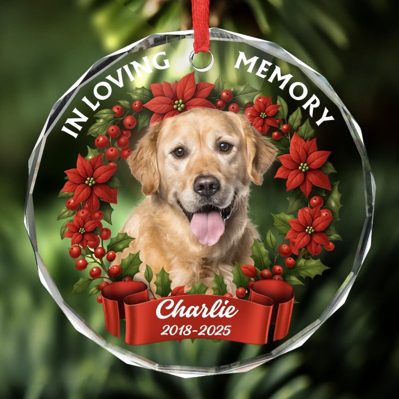 Custom Photo Circle Glass Ornament - Personalized Pet Christmas Memorial Sympathy Gifts For Dogs, Cats - Love You Beyond Time