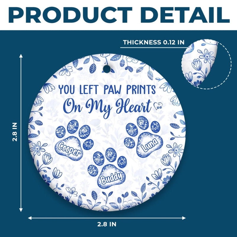 Custom Ceramic Ornament - Personalized Christmas Memorial Sympathy Gifts For Dogs, Cats - Paw Prints Etched In Love