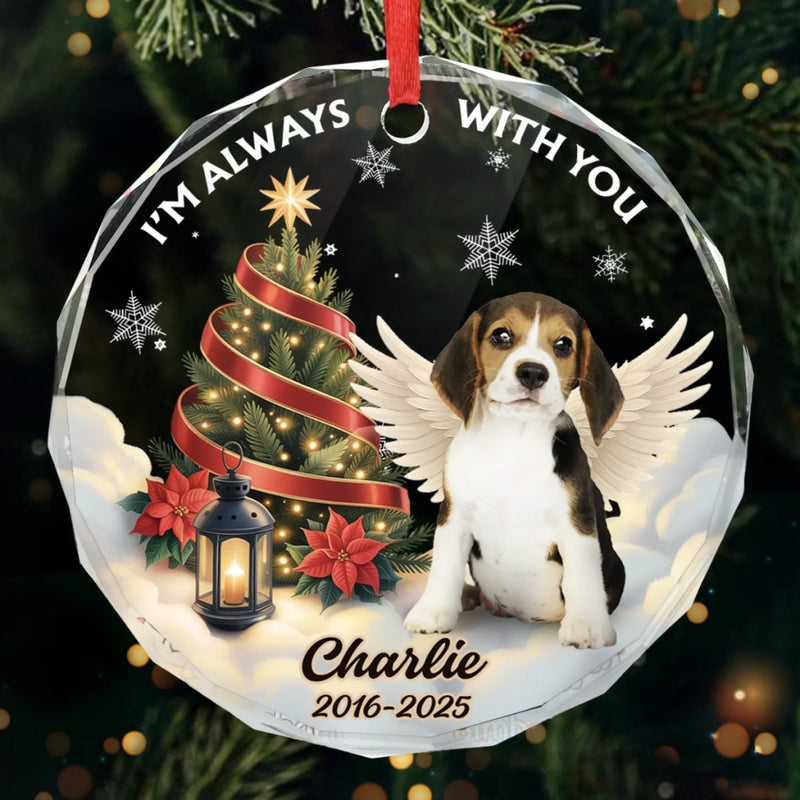 Custom Photo Circle Glass Ornament - Personalized Pet Christmas Memorial Sympathy Gifts For Dogs, Cats - Forever By My Side