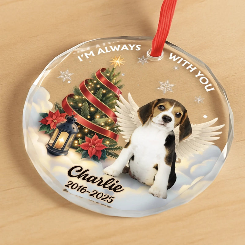 Custom Photo Circle Glass Ornament - Personalized Pet Christmas Memorial Sympathy Gifts For Dogs, Cats - Forever By My Side
