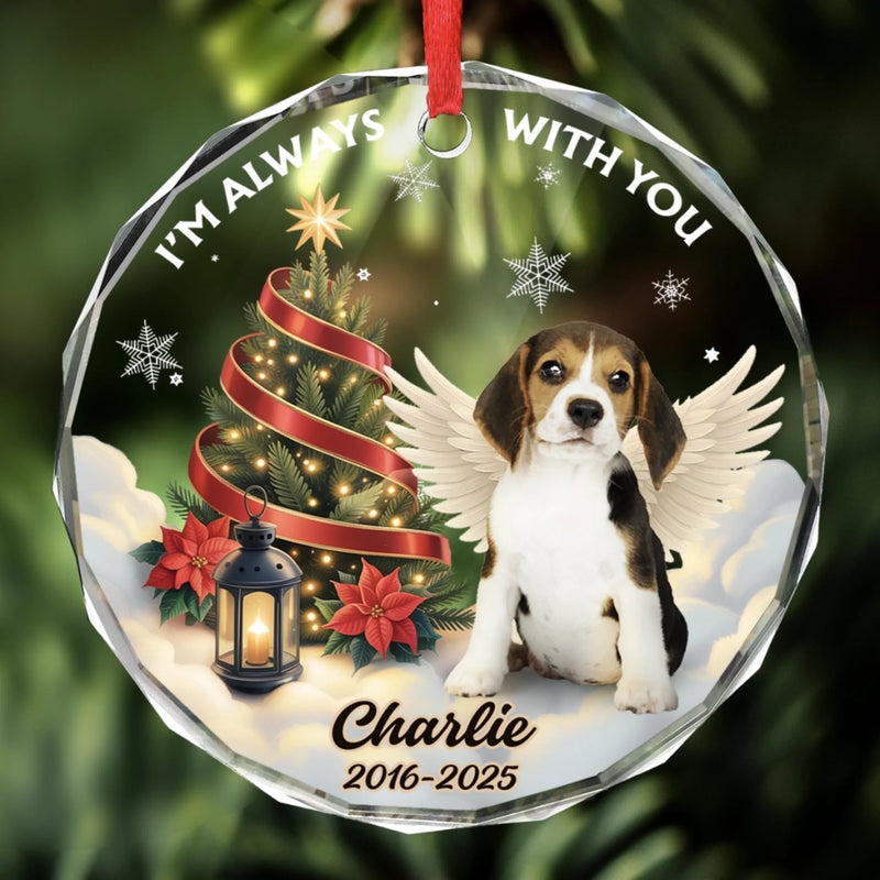 Custom Photo Circle Glass Ornament - Personalized Pet Christmas Memorial Sympathy Gifts For Dogs, Cats - Forever By My Side