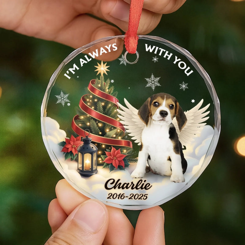 Custom Photo Circle Glass Ornament - Personalized Pet Christmas Memorial Sympathy Gifts For Dogs, Cats - Forever By My Side