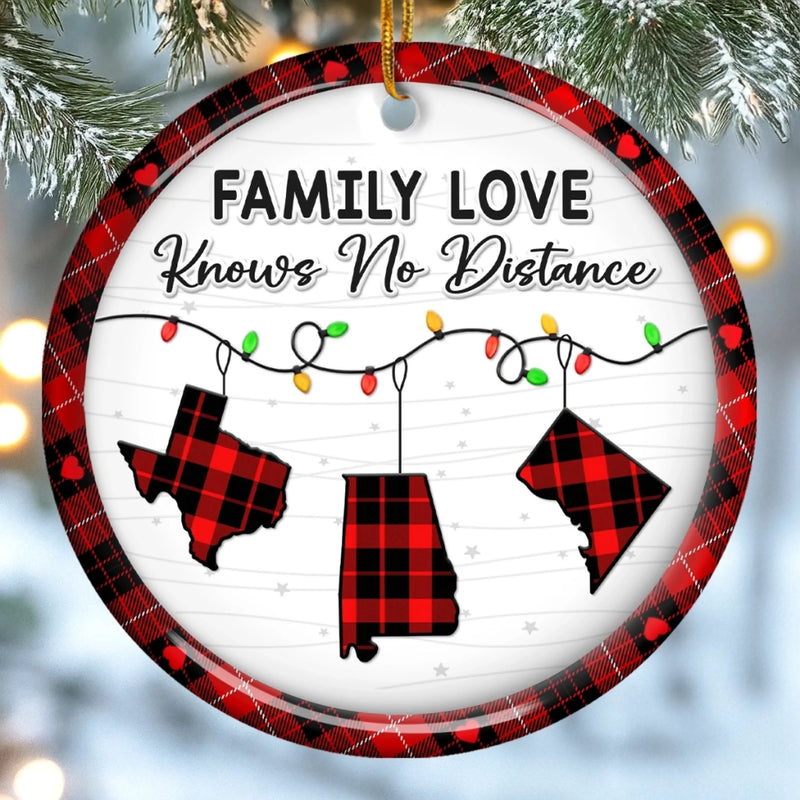 Custom Long Distance Ceramic Ornament - Personalized Christmas Birthday Gifts For Mom, Dad, Kids - Family Love Travels Any Distance