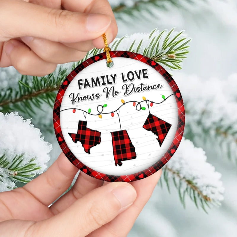 Custom Long Distance Ceramic Ornament - Personalized Christmas Birthday Gifts For Mom, Dad, Kids - Family Love Travels Any Distance