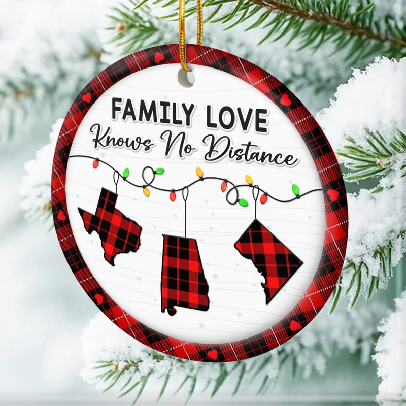 Custom Long Distance Ceramic Ornament - Personalized Christmas Birthday Gifts For Mom, Dad, Kids - Family Love Travels Any Distance