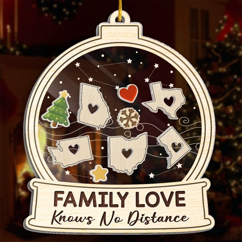 Custom Long Distance 3 Layers Shaker Ornament - Personalized Christmas Birthday Gifts For Mom, Dad, Kids - Hearts Across States