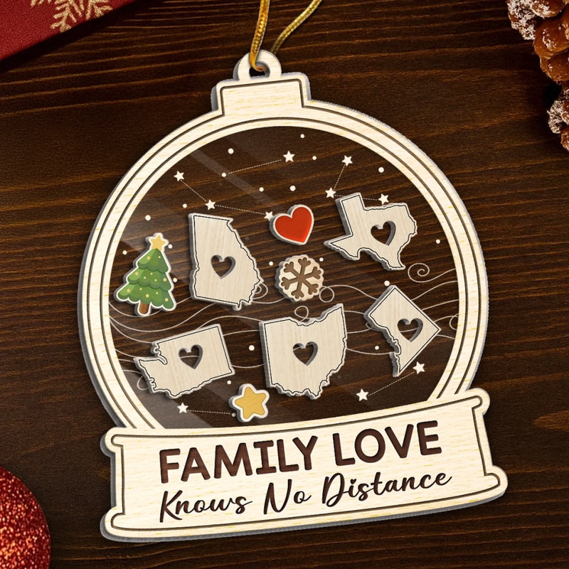 Custom Long Distance 3 Layers Shaker Ornament - Personalized Christmas Birthday Gifts For Mom, Dad, Kids - Hearts Across States