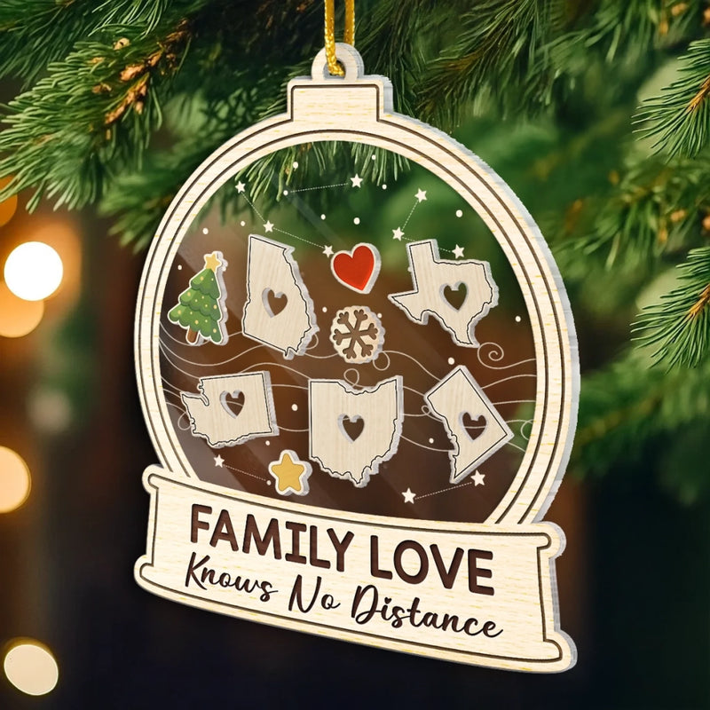 Custom Long Distance 3 Layers Shaker Ornament - Personalized Christmas Birthday Gifts For Mom, Dad, Kids - Hearts Across States