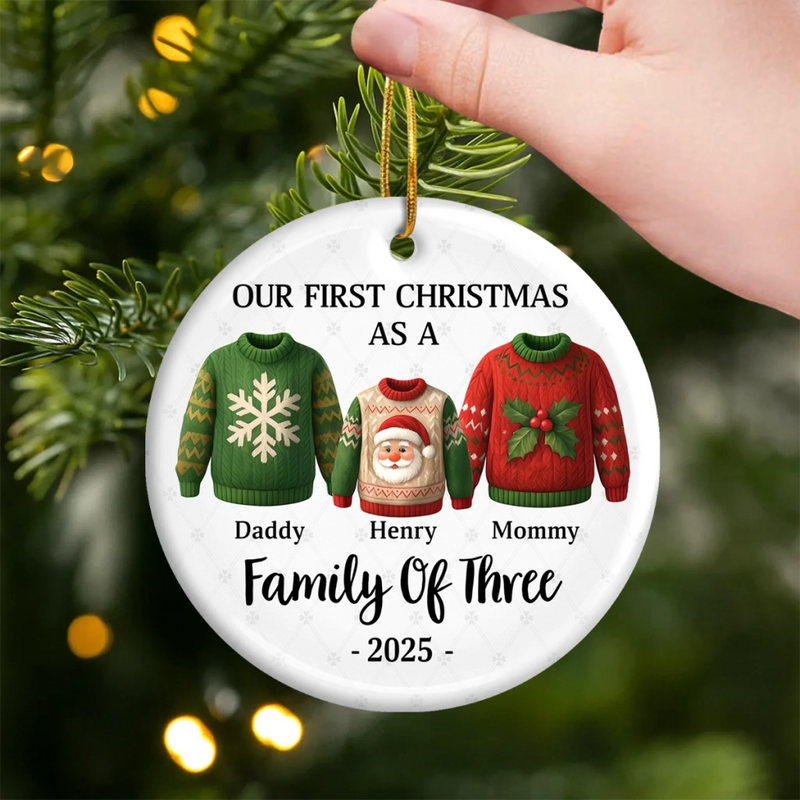 Custom Ceramic Ornament - Personalized Christmas Birthday Gifts For Mom, Dad, Kids - Our First Christmas Together