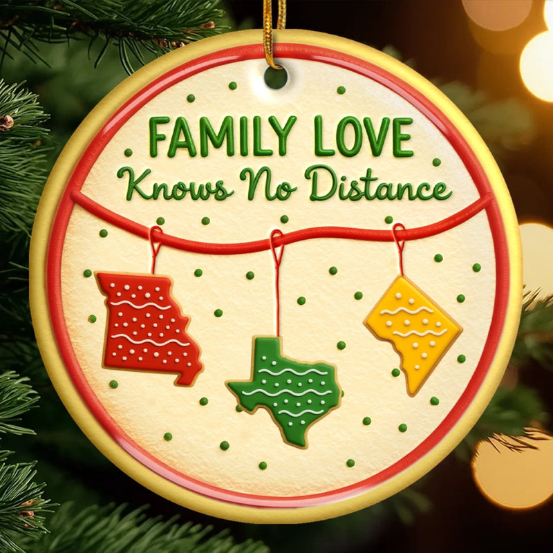 Custom Long Distance Ceramic Ornament - Personalized Christmas Birthday Gifts For Mom, Dad, Kids - No Matter The Map, Love Connects Us