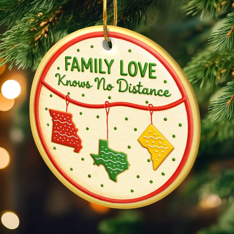 Custom Long Distance Ceramic Ornament - Personalized Christmas Birthday Gifts For Mom, Dad, Kids - No Matter The Map, Love Connects Us