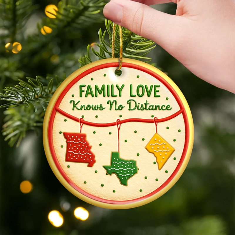 Custom Long Distance Ceramic Ornament - Personalized Christmas Birthday Gifts For Mom, Dad, Kids - No Matter The Map, Love Connects Us