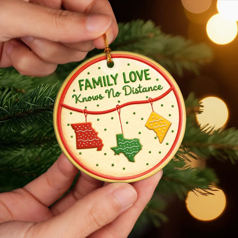 Custom Long Distance Ceramic Ornament - Personalized Christmas Birthday Gifts For Mom, Dad, Kids - No Matter The Map, Love Connects Us