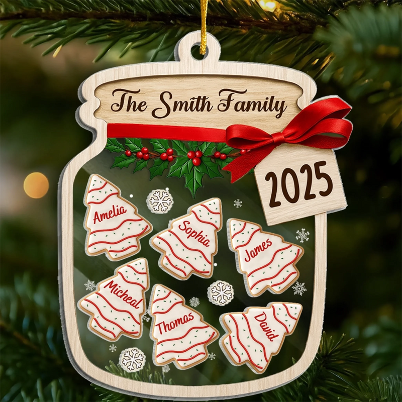 Custom 3 Layers Shaker Ornament - Personalized Christmas Birthday Gifts For Mom, Dad, Kids - A Jar Full Of Love And Family
