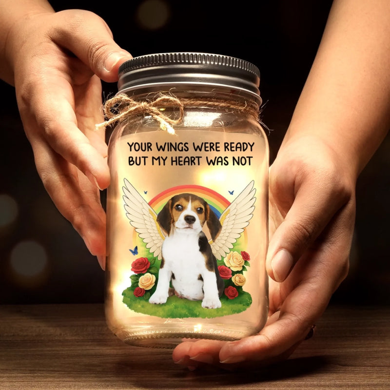 Custom Photo Mason Jar Light - Personalized Pet Christmas Memorial Sympathy Gifts For Dogs, Cats - Together Beyond The Rainbow
