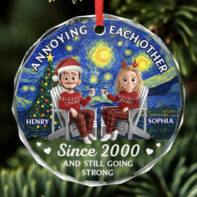 Custom Circle Glass Ornament - Personalized Anniversary Christmas Wedding Gifts For Husband And Wife, Him And Her - Annoying You Forever