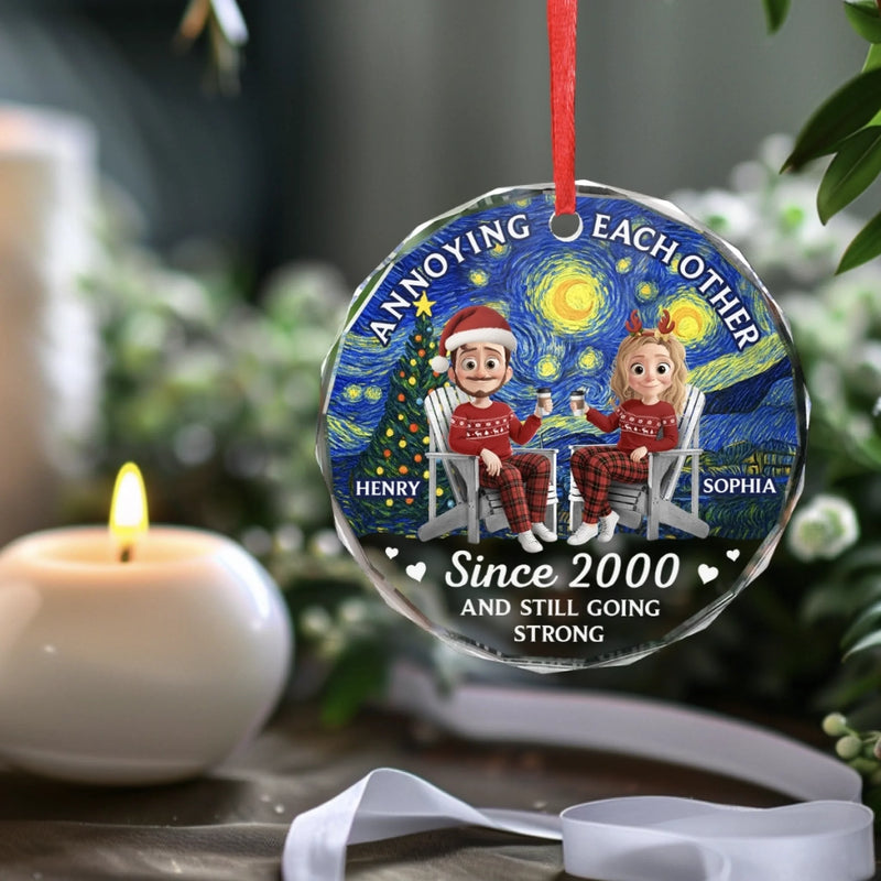 Custom Circle Glass Ornament - Personalized Anniversary Christmas Wedding Gifts For Husband And Wife, Him And Her - Annoying You Forever