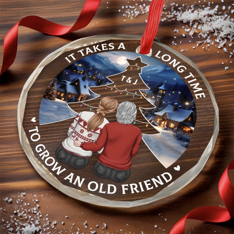 Custom Circle Glass Ornament - Personalized Best Friend Birthday Gifts For Women, Besties, Sisters, BFF - Friends Forever More Precious Than Gold