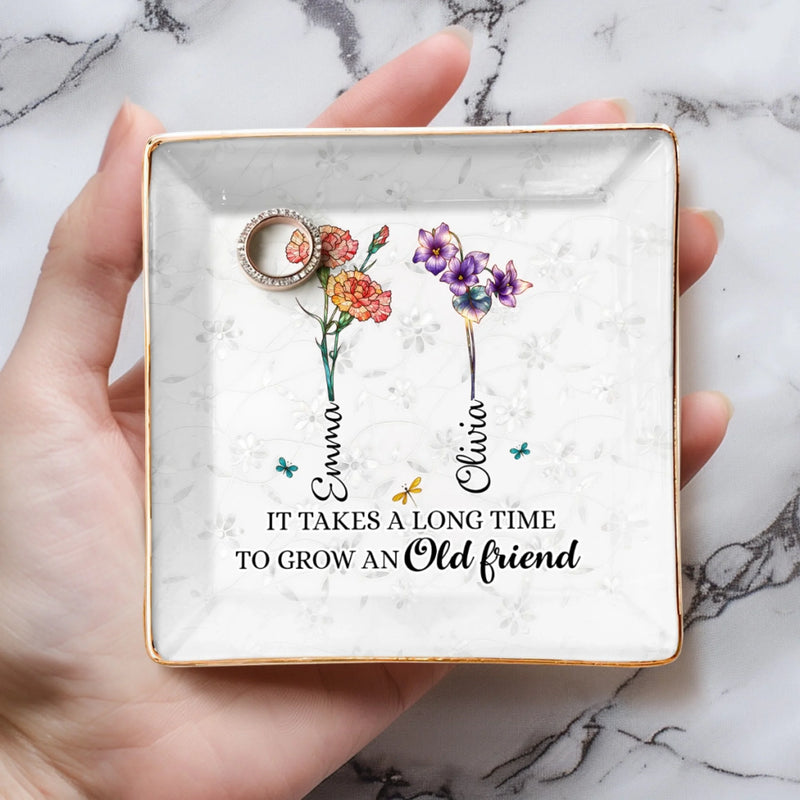 Custom Full-Print Jewelry Dish - Personalized Best Friend Birthday Gifts For Women, Besties, Sisters, BFF  - Old Friends, New Flowers