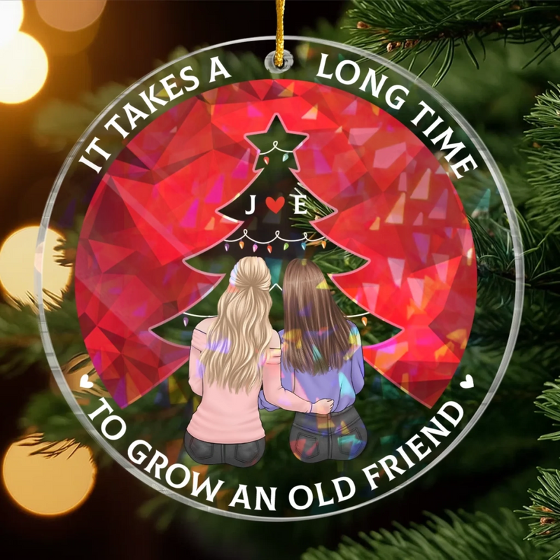 Custom Hologram Acrylic Ornament - Personalized Christmas Best Friend Birthday Gifts For Women, Besties, Sisters, BFF - Side By Side, Year By Year