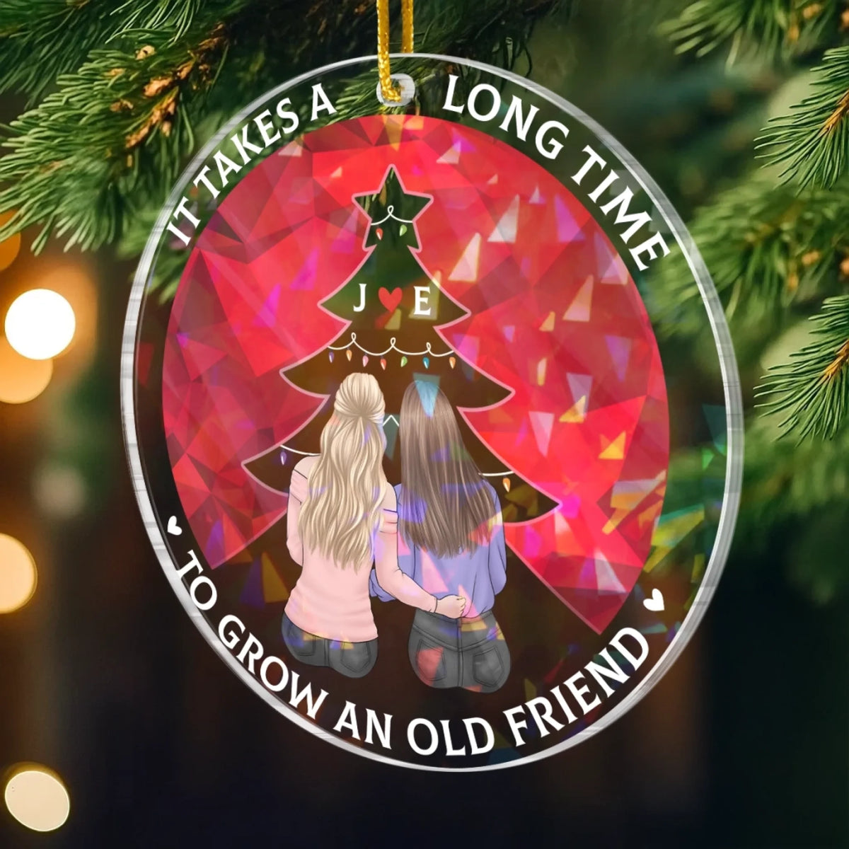 Custom Hologram Acrylic Ornament - Personalized Christmas Best Friend Birthday Gifts For Women, Besties, Sisters, BFF - Side By Side, Year By Year