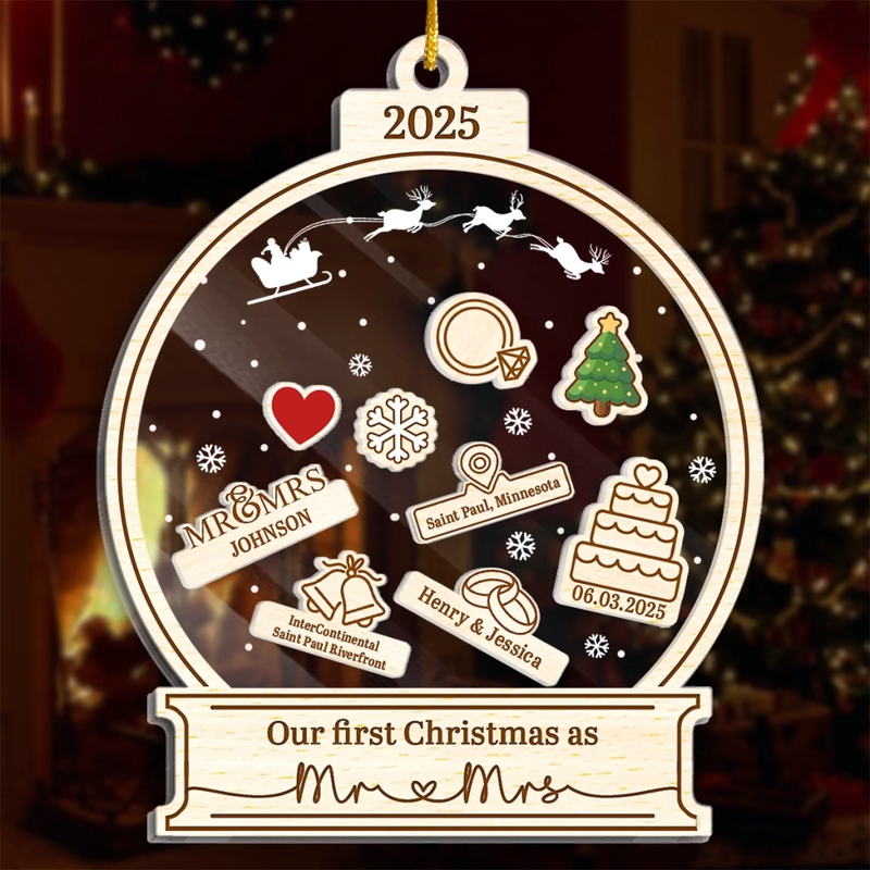 Custom 3 Layers Shaker Ornament - Personalized Anniversary Christmas Wedding Gifts For Husband And Wife, Him And Her - Newlyweds Under The Mistletoe