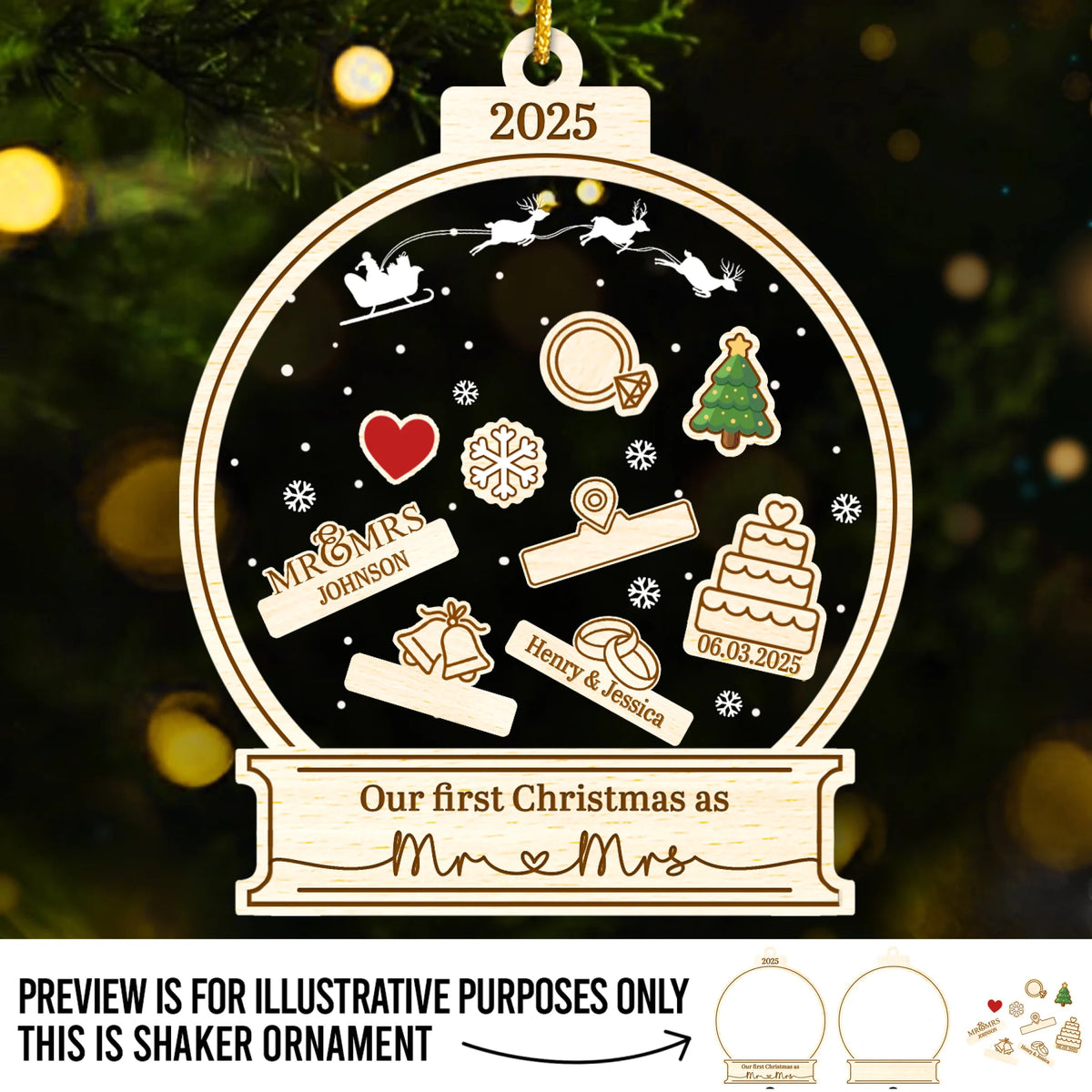 Custom 3 Layers Shaker Ornament - Personalized Anniversary Christmas Wedding Gifts For Husband And Wife, Him And Her - Newlyweds Under The Mistletoe