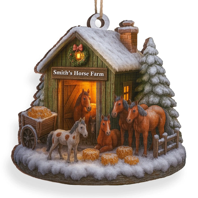 Custom Wood Ornament - Personalized Christmas Birthday Gifts For Women, Men - Christmas At The Horse Farm