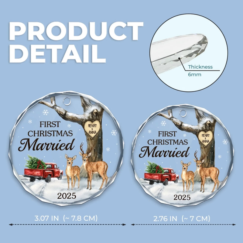 Custom Circle Glass Ornament - Personalized Anniversary Christmas Wedding Gifts For Husband And Wife, Him And Her - Our Forever Starts With Twinkling Lights